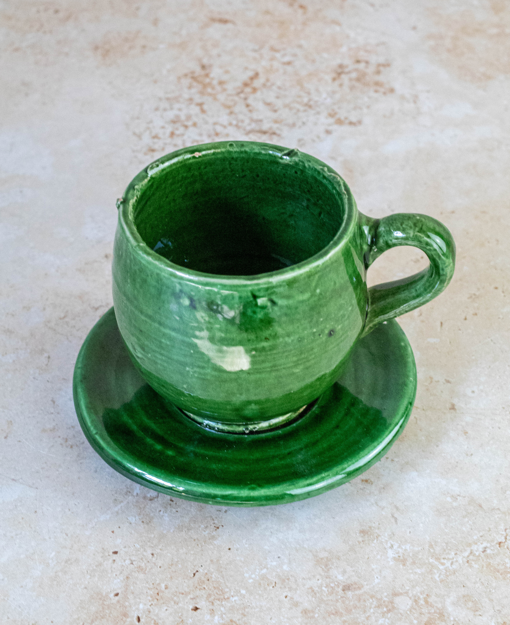Tazekka Green Moroccan Ceramic Coffee Cup & Saucer Set