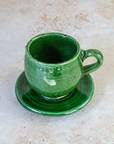Tazekka Green Moroccan Ceramic Coffee Cup & Saucer Set