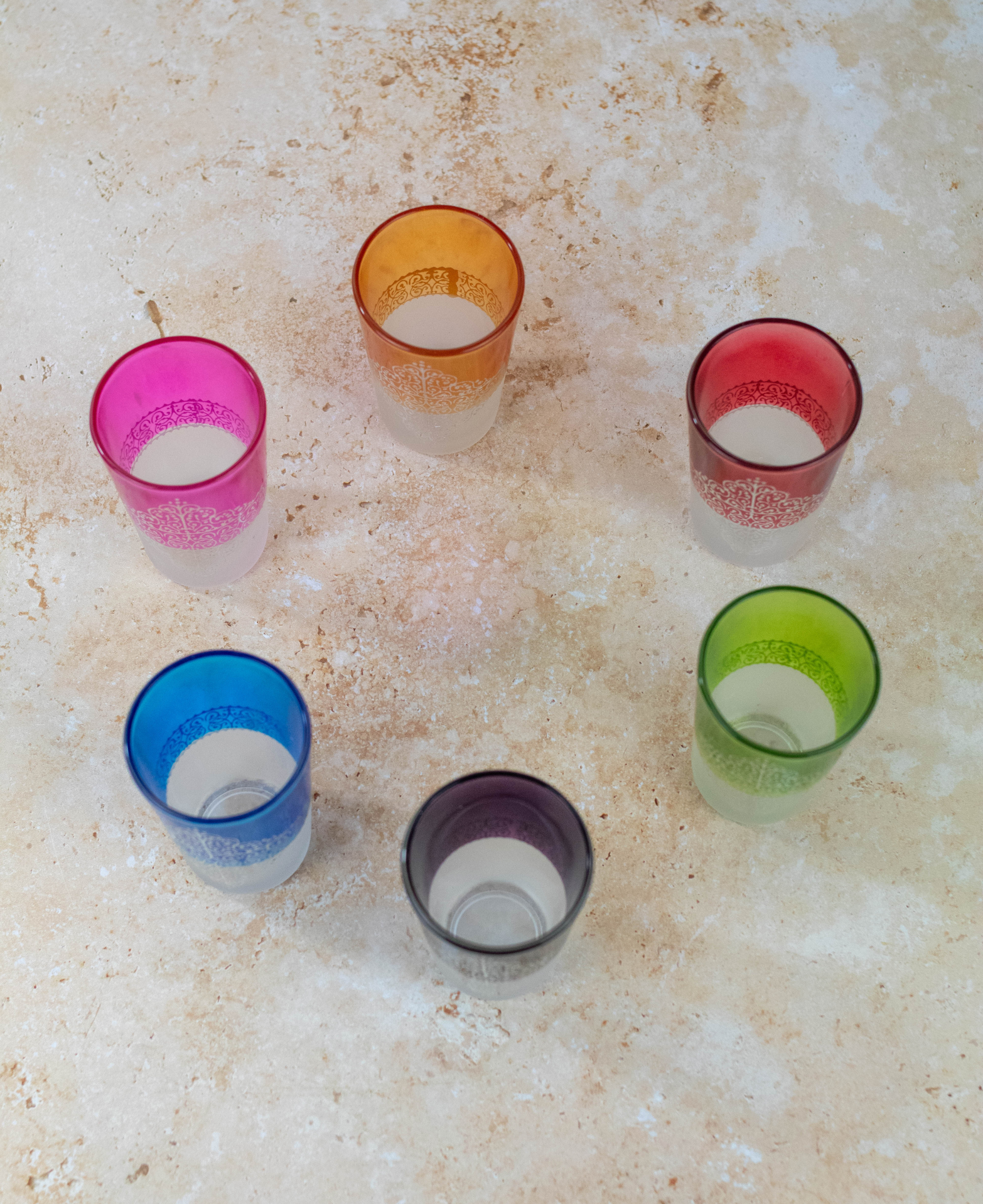 Set of 6 Moroccan Multicoloured Tea Glasses