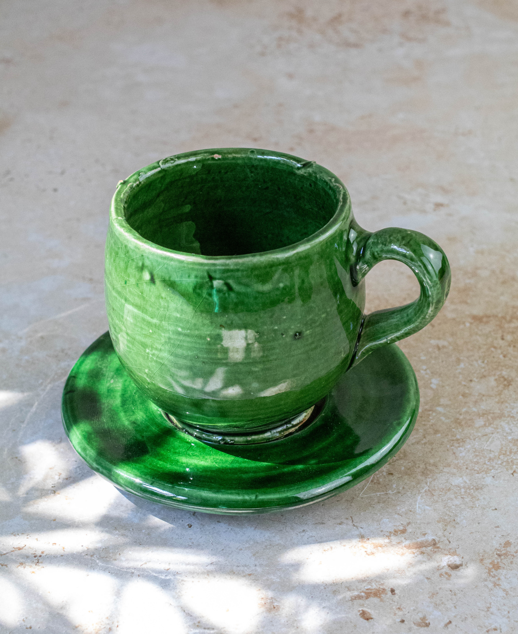 Tazekka Green Moroccan Ceramic Coffee Cup & Saucer Set