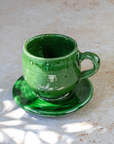 Tazekka Green Moroccan Ceramic Coffee Cup & Saucer Set