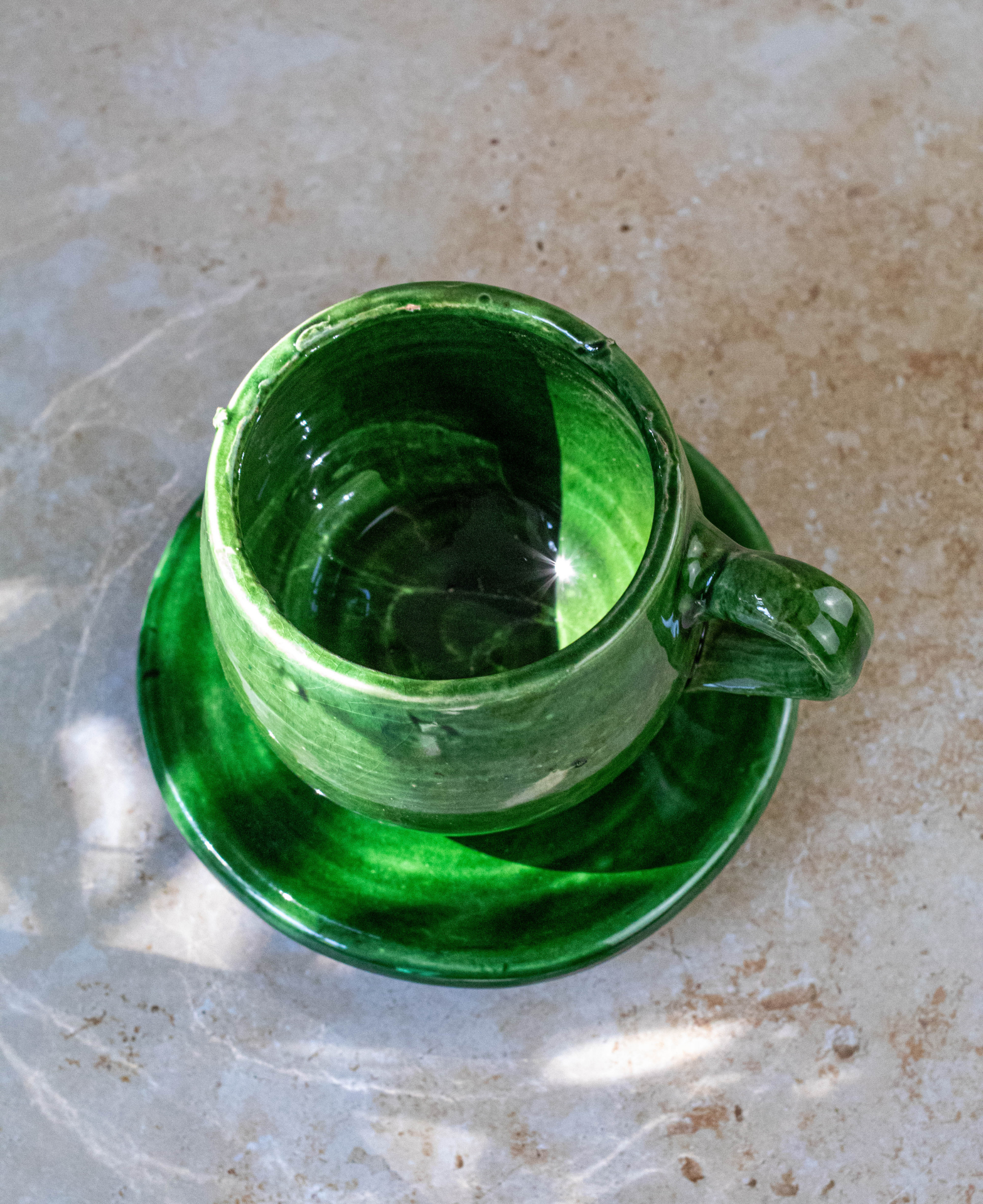 Tazekka Green Moroccan Ceramic Coffee Cup & Saucer Set