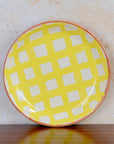 Handmade Checkered Ceramic Bowl - Yellow