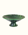 Large Moroccan Vintage Green Glazed Pedestal Fruit Bowl