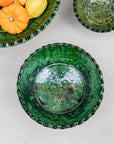 Close-up of green glaze with natural kiln patterns