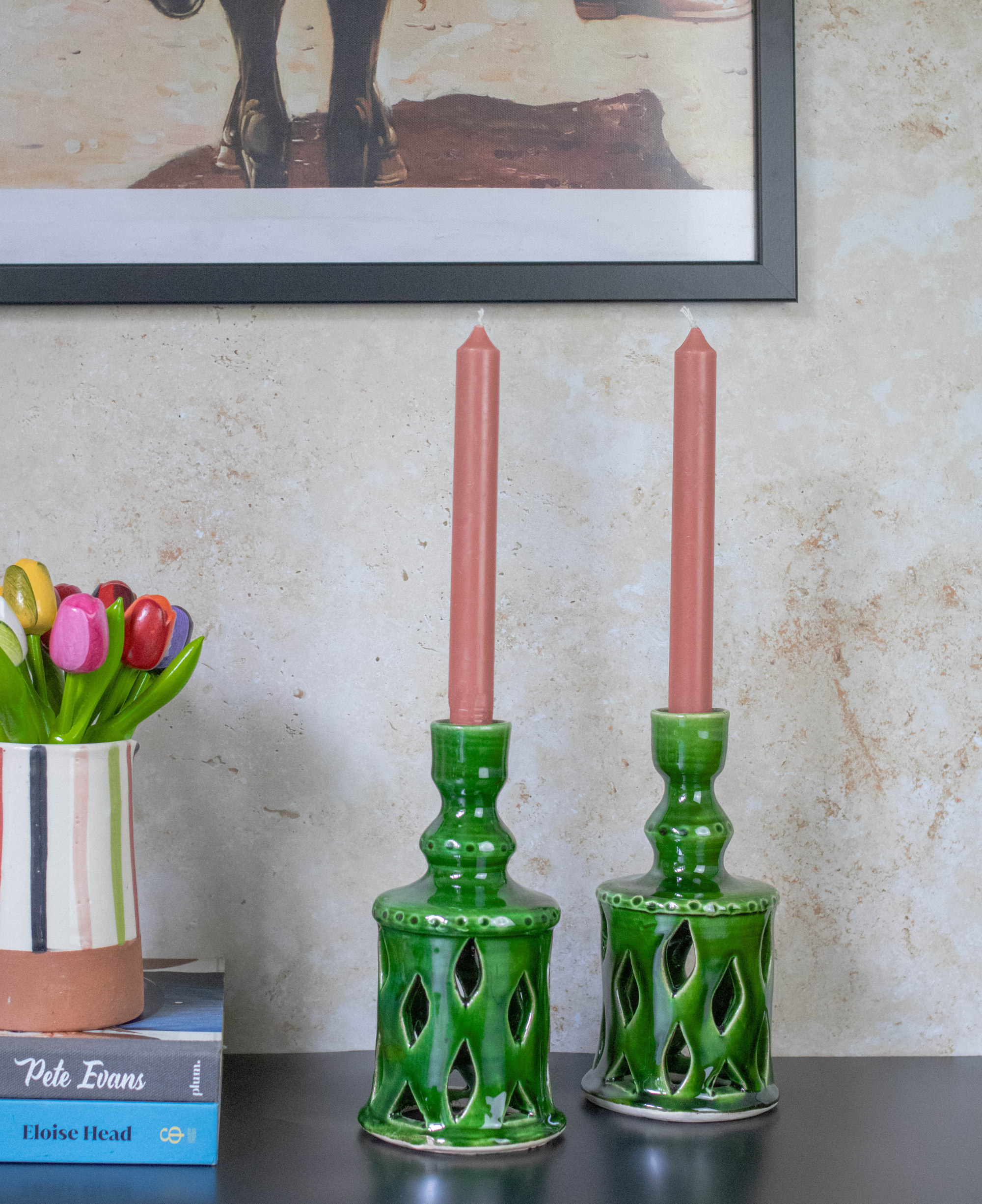 Handmade Moroccan Green Ceramic Candlestick Holder
