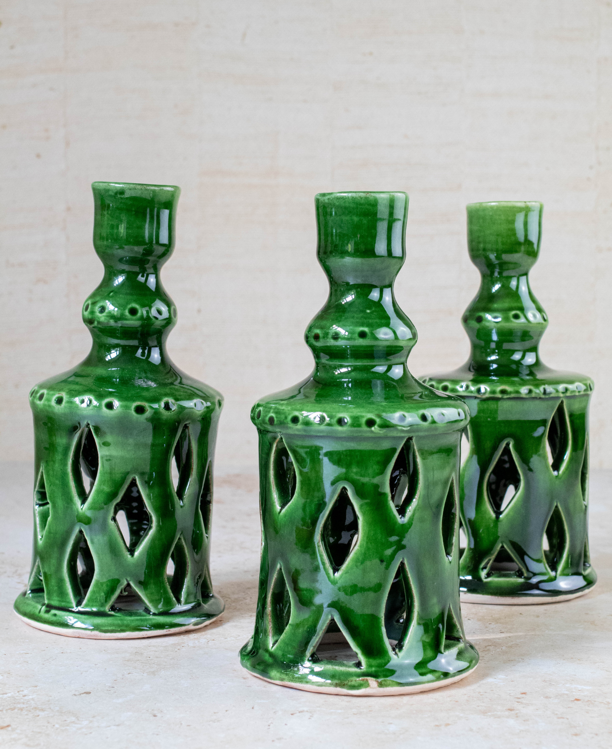 Handmade Moroccan Green Ceramic Candlestick Holder