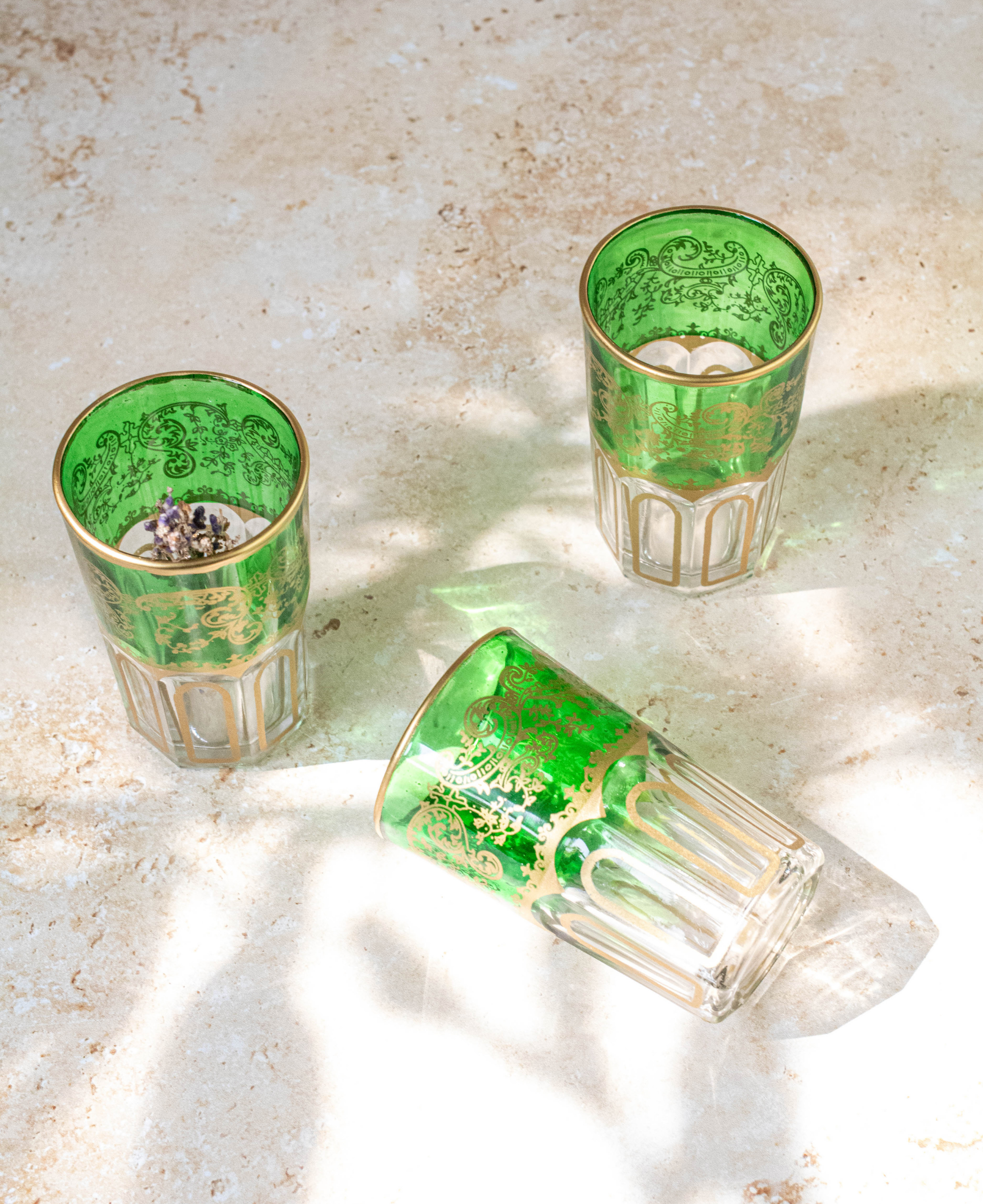 Set of 6 Handcrafted Green Moroccan Tea Glasses