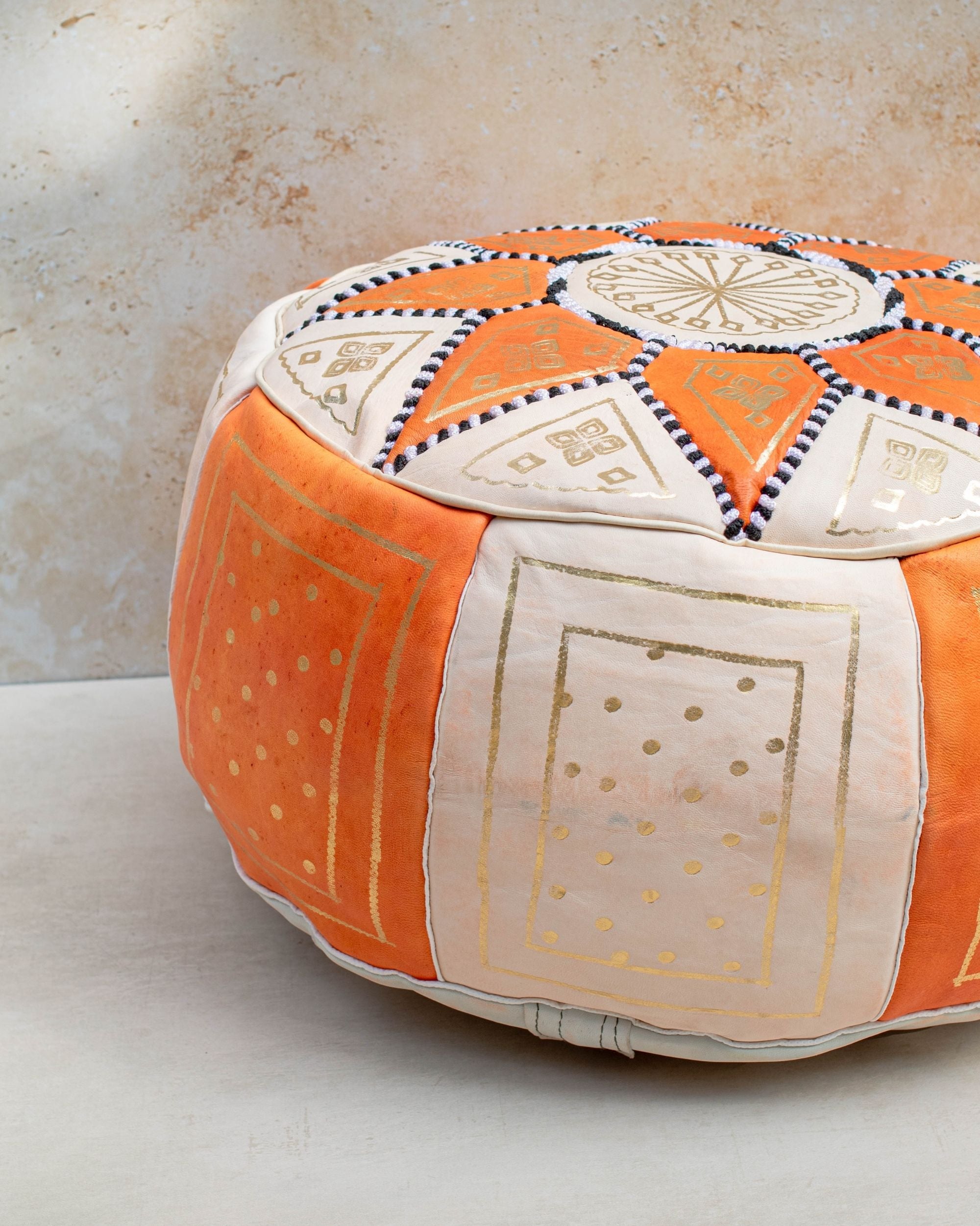 Moroccan Leather Pouf Orange