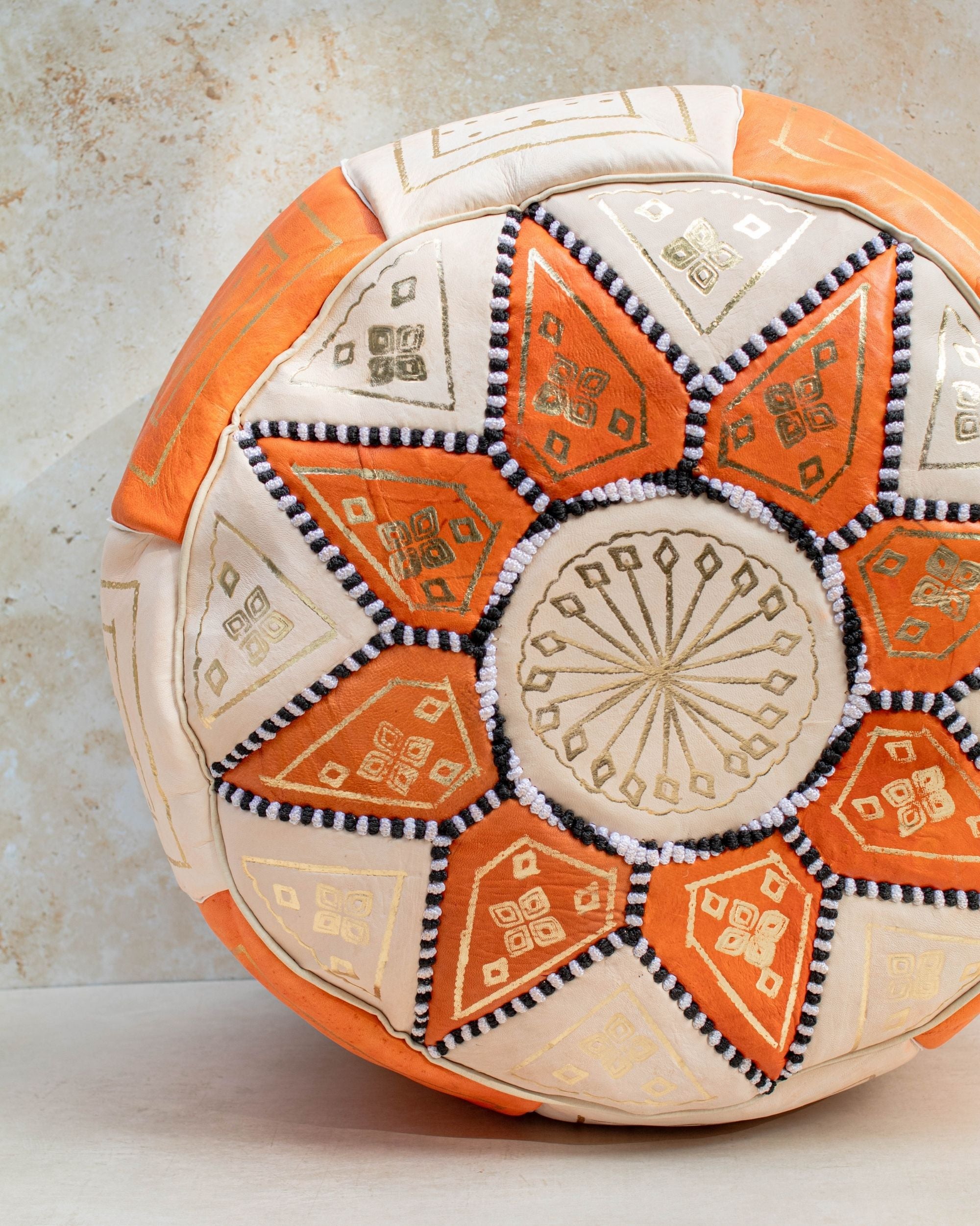 Moroccan Leather Pouf Orange