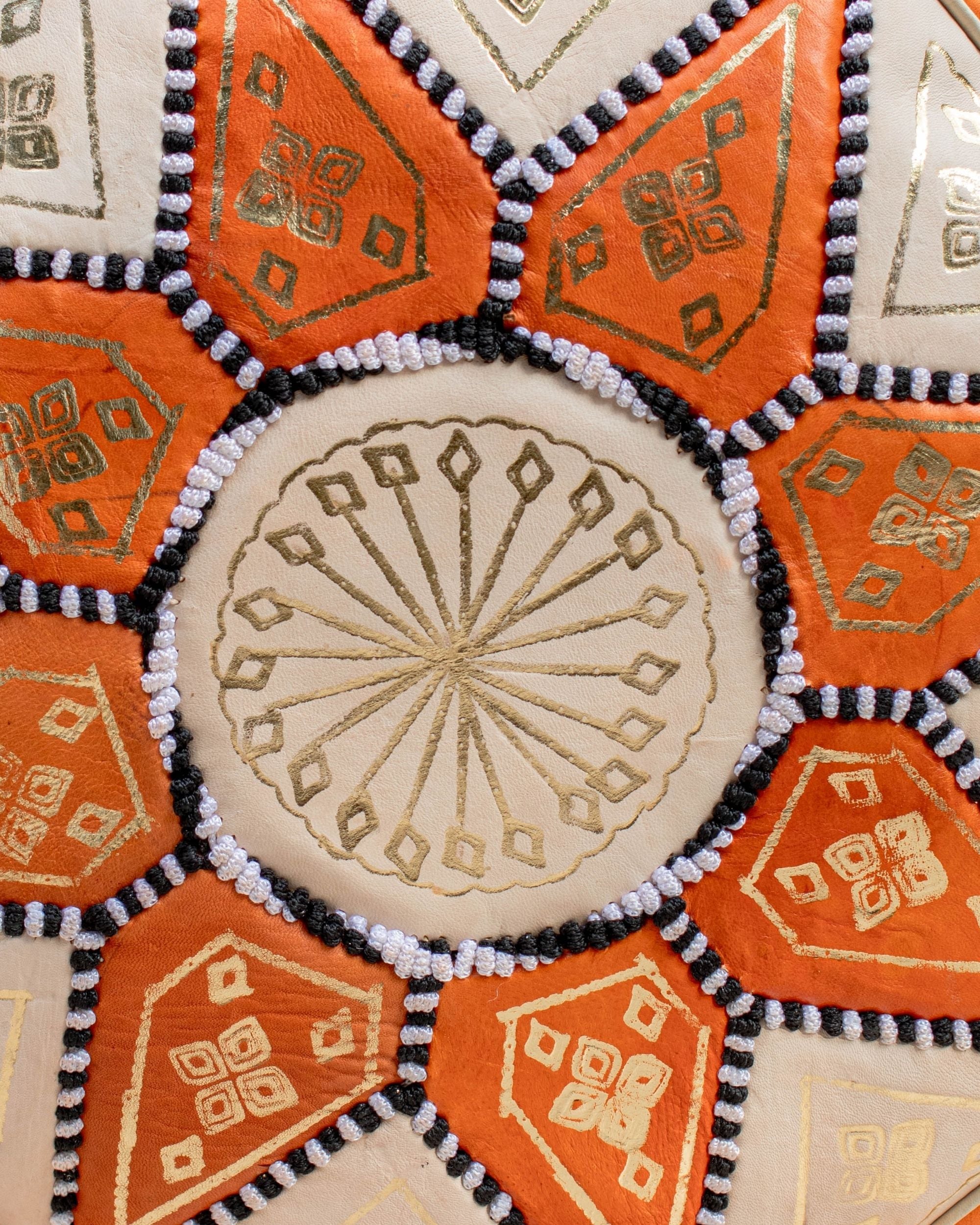 Moroccan Leather Pouf Orange