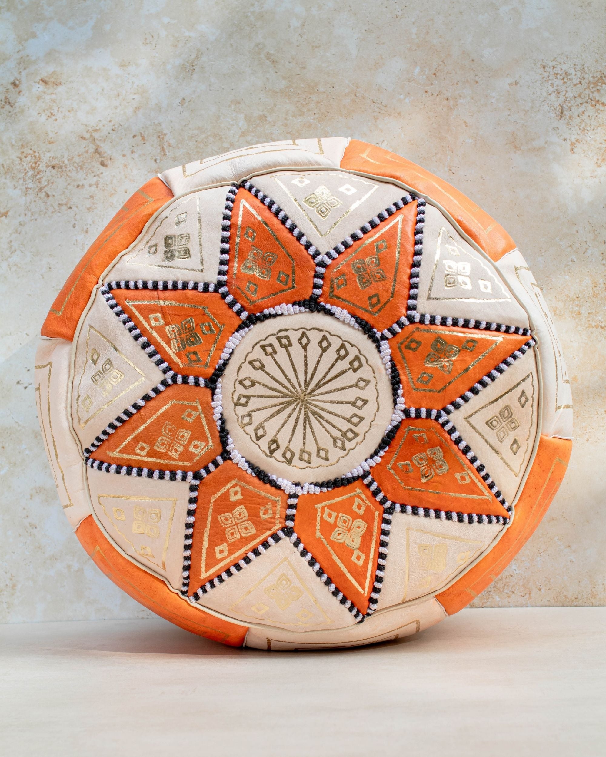 Moroccan Leather Pouf Orange