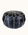 Moroccan Leather Pouffe Back and White
