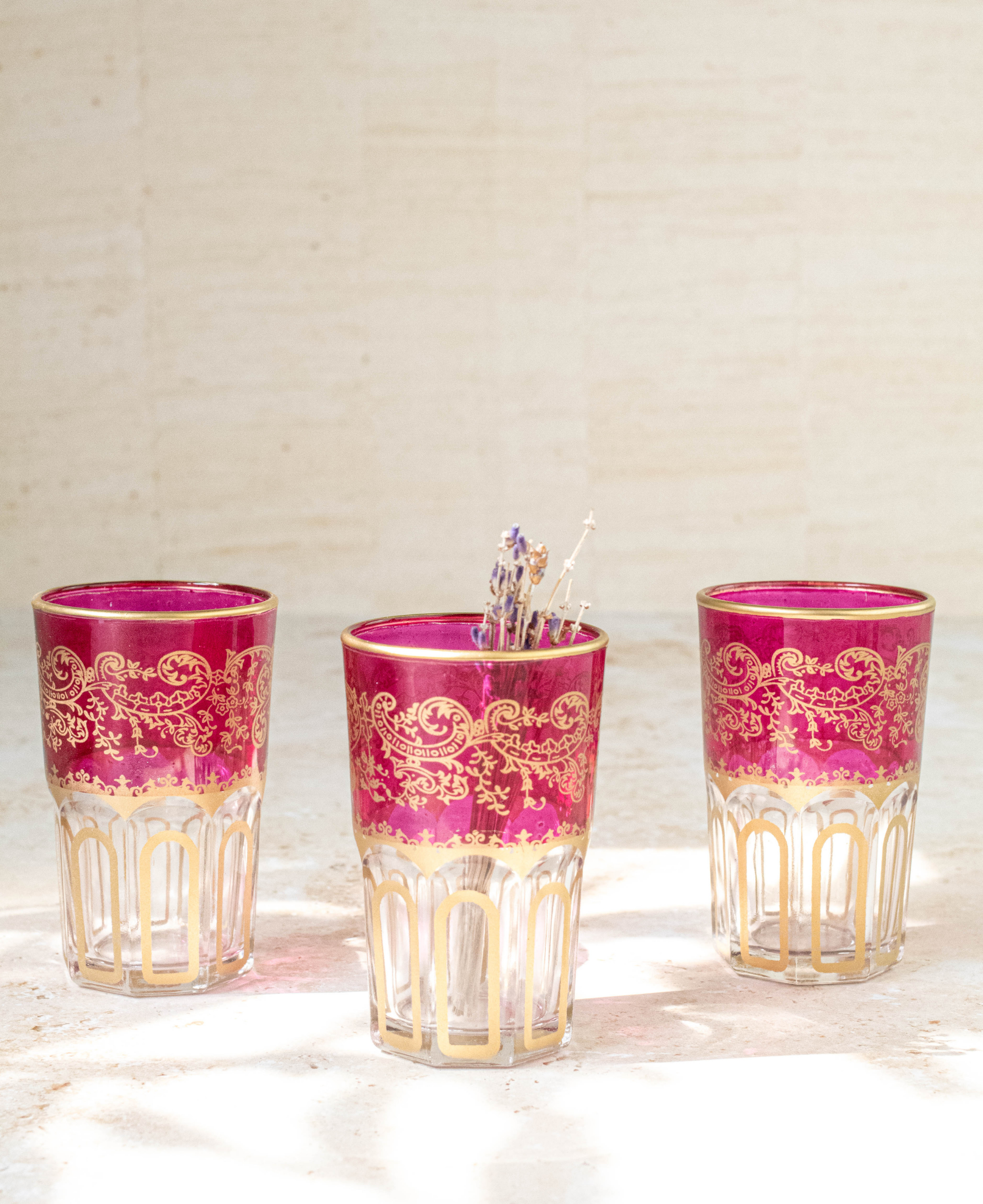 Set of 6 Moroccan Multicoloured Tea Glasses – Pink