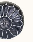 Moroccan Leather Pouffe Back and White