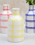 Yellow Checkered Ceramic Vase | Handmade Moroccan Pottery