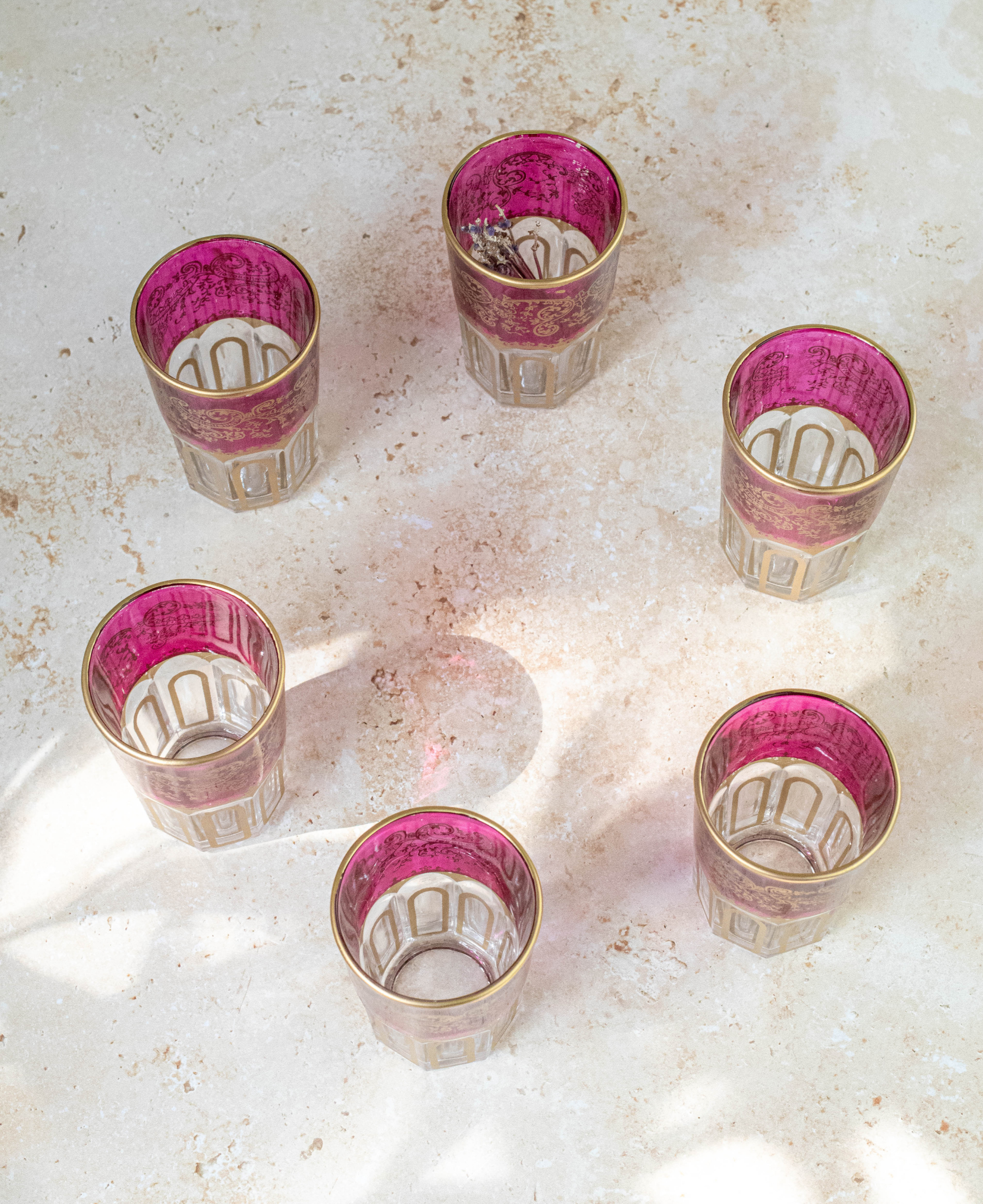 Set of 6 Moroccan Multicoloured Tea Glasses – Pink