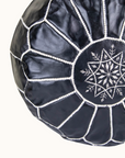 Moroccan Leather Pouffe Back and White
