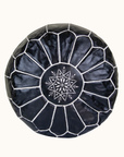 Moroccan Leather Pouffe Back and White