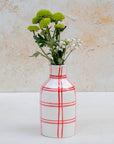 Handmade Checkered Ceramic Vase - red
