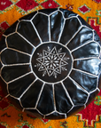 Moroccan Leather Pouffe Back and White