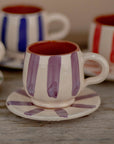 Handmade Striped Coffee Cup & Saucer - Purple