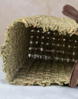 Moroccan Wicker Market Basket Bag with Stitched Leather Handles