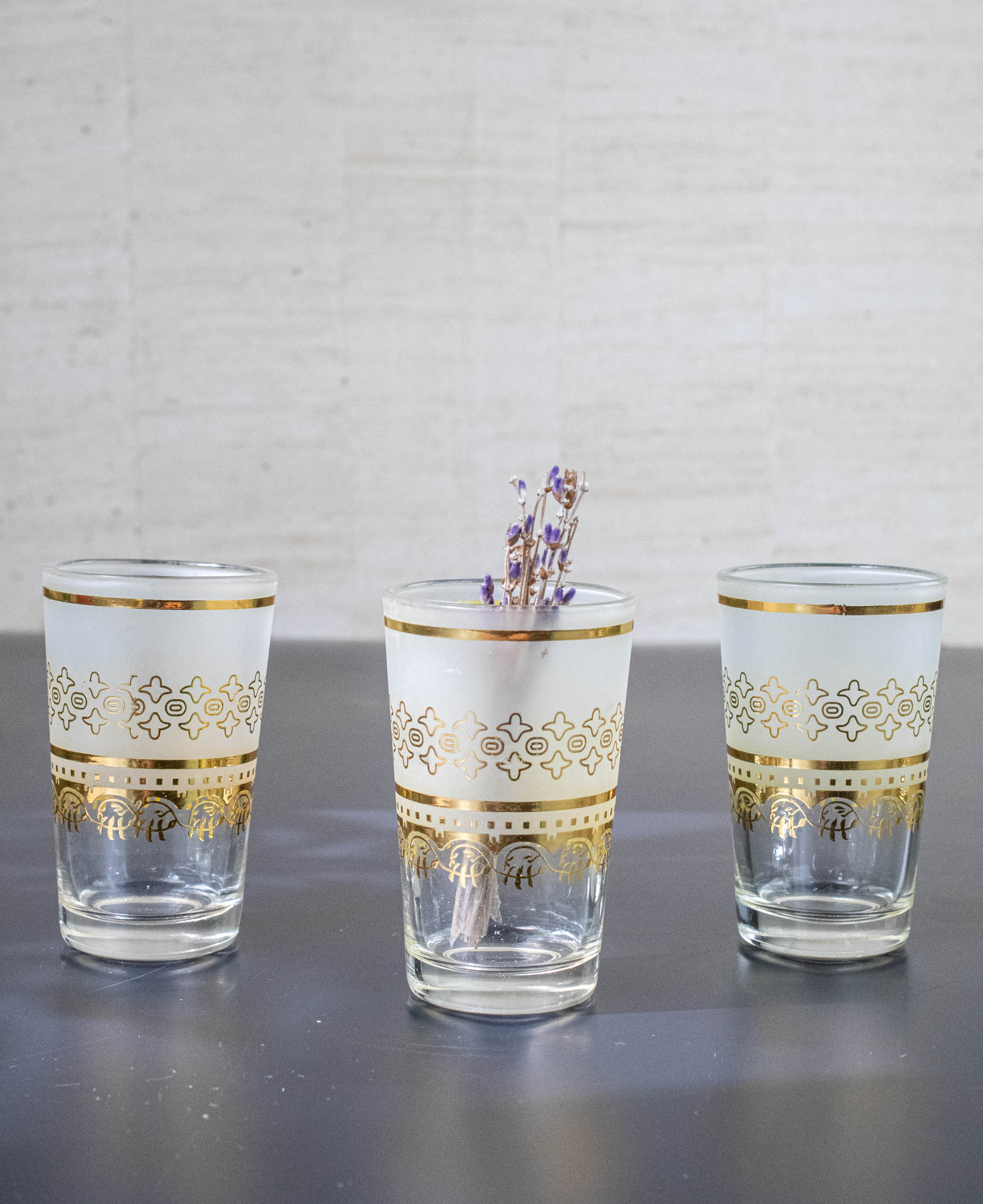 Moroccan Tea Set of 6 – Frosted & Gold Multicolored Glasses