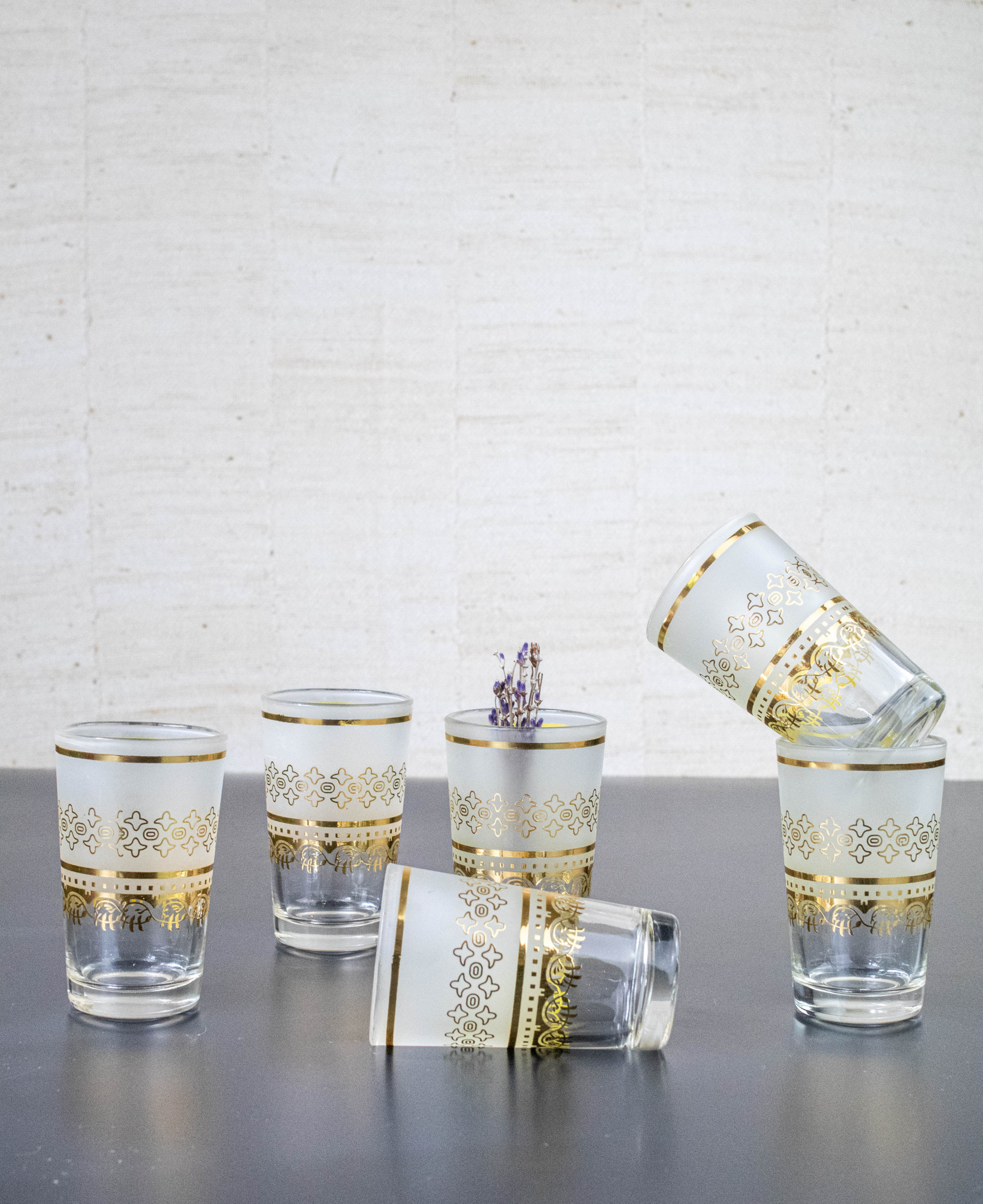 Moroccan Tea Set of 6 – Frosted & Gold Multicolored Glasses
