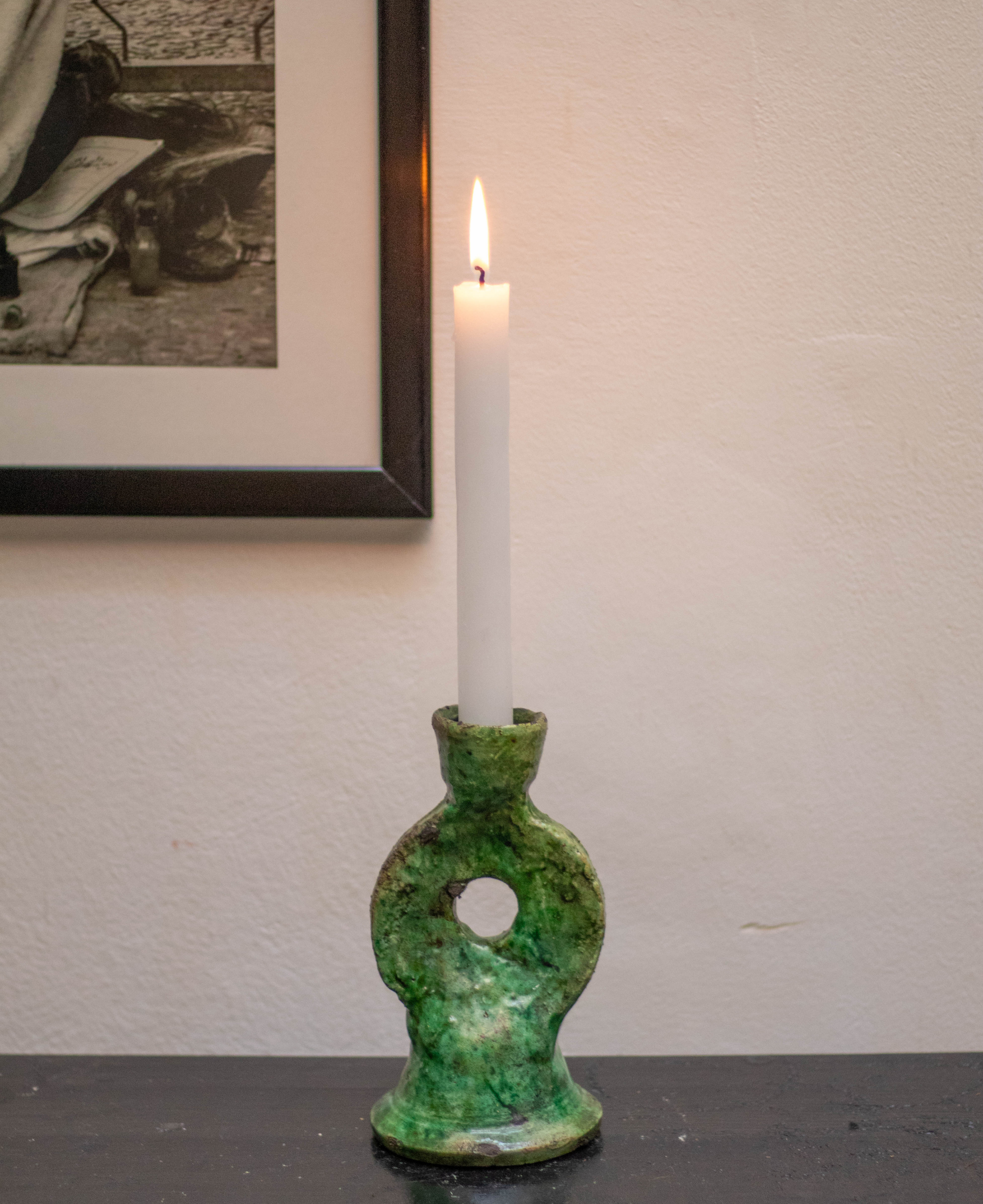 Tamegroute Green Glazed Candlestick Holder
