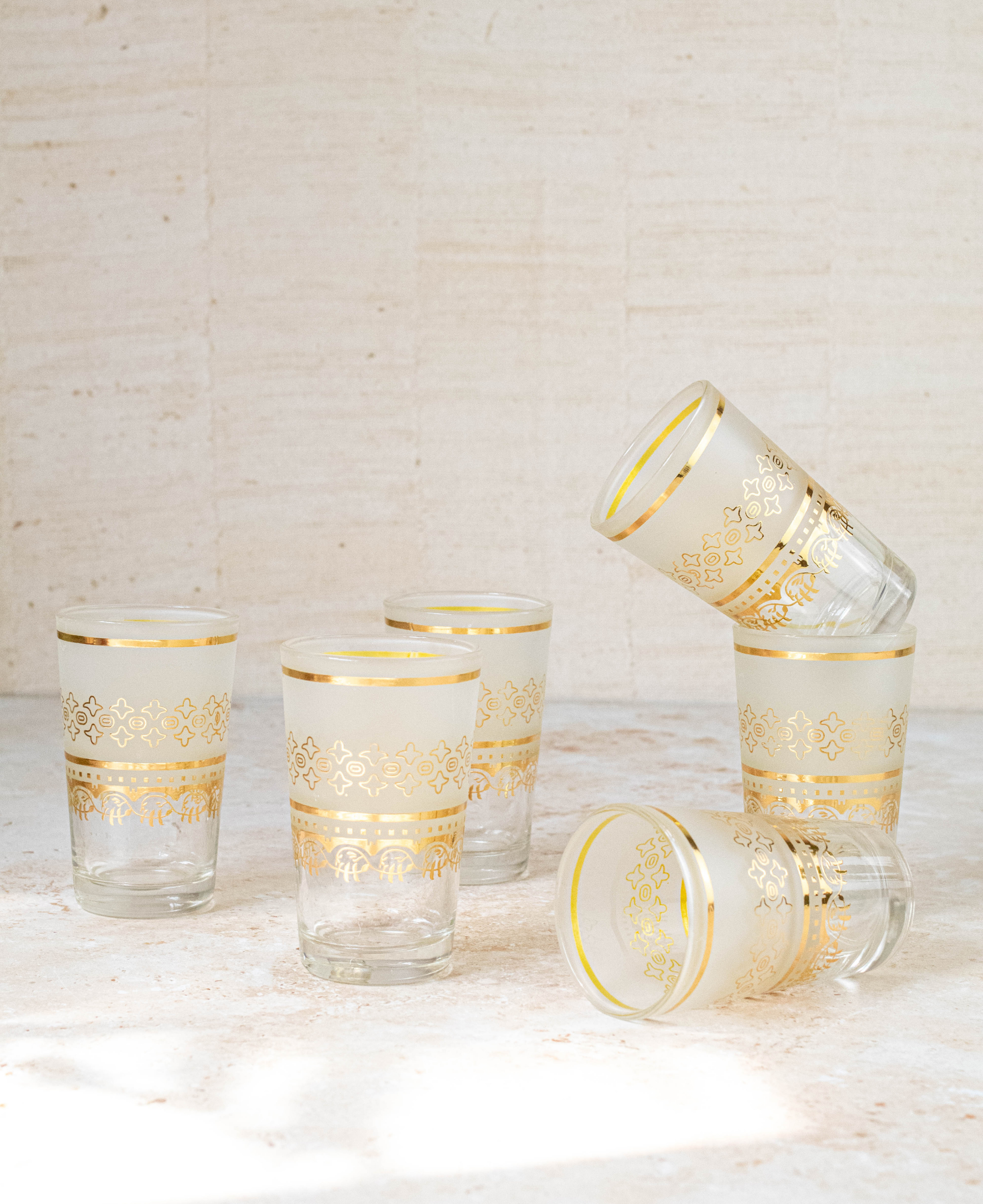 Moroccan Tea Set of 6 – Frosted & Gold Multicolored Glasses