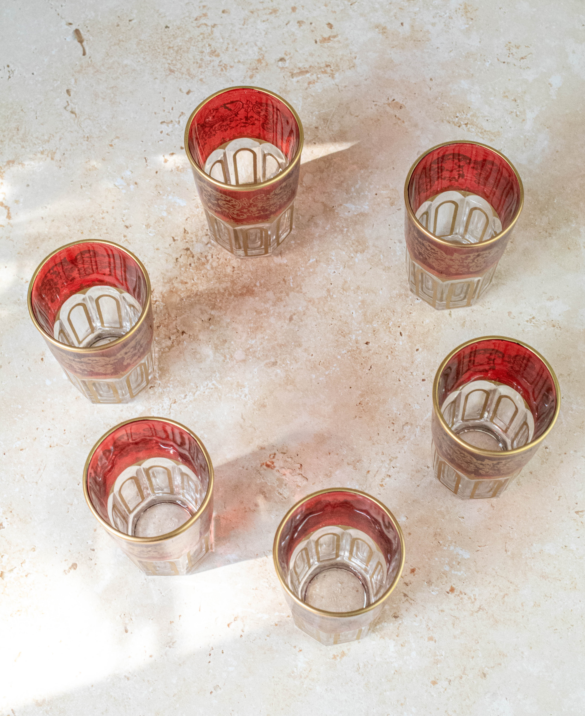 Set of 6 Moroccan Multicoloured Tea Glasses – Red