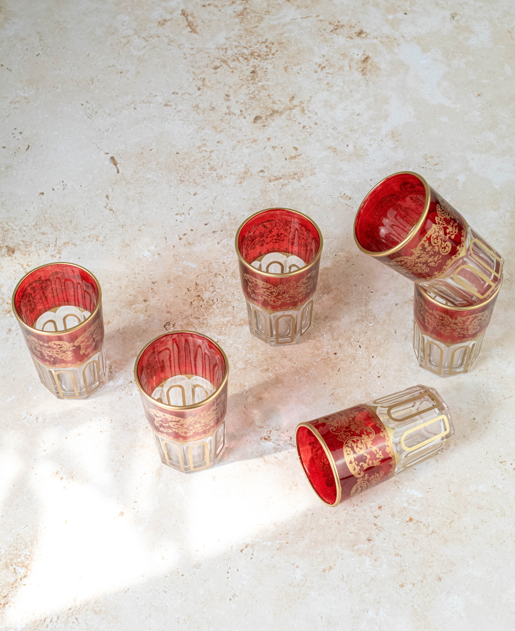Set of 6 Moroccan Multicoloured Tea Glasses – Red