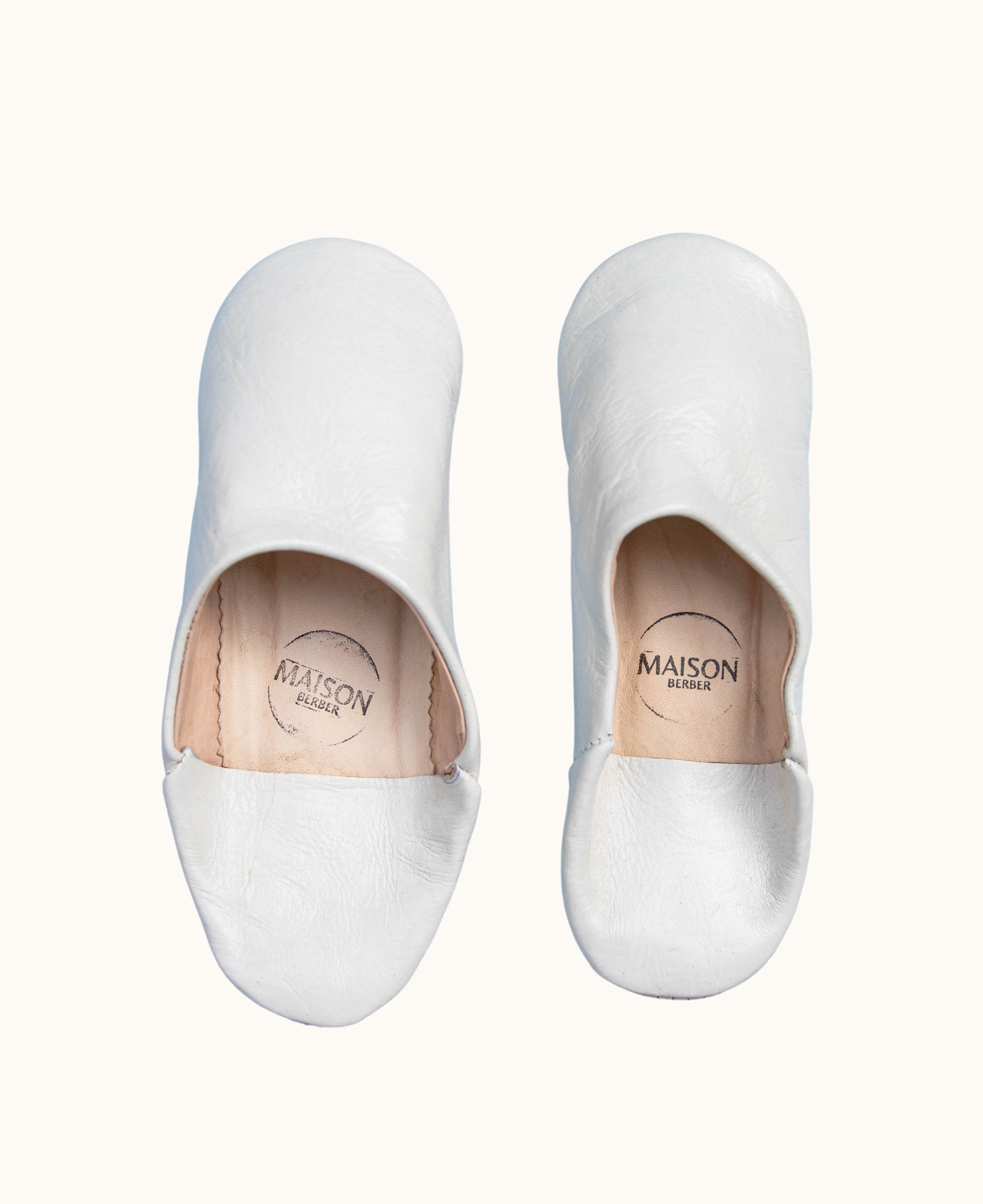 Moroccan Babouche Slippers, White