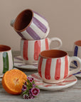 Handmade Striped Coffee Cup & Saucer - multi colors