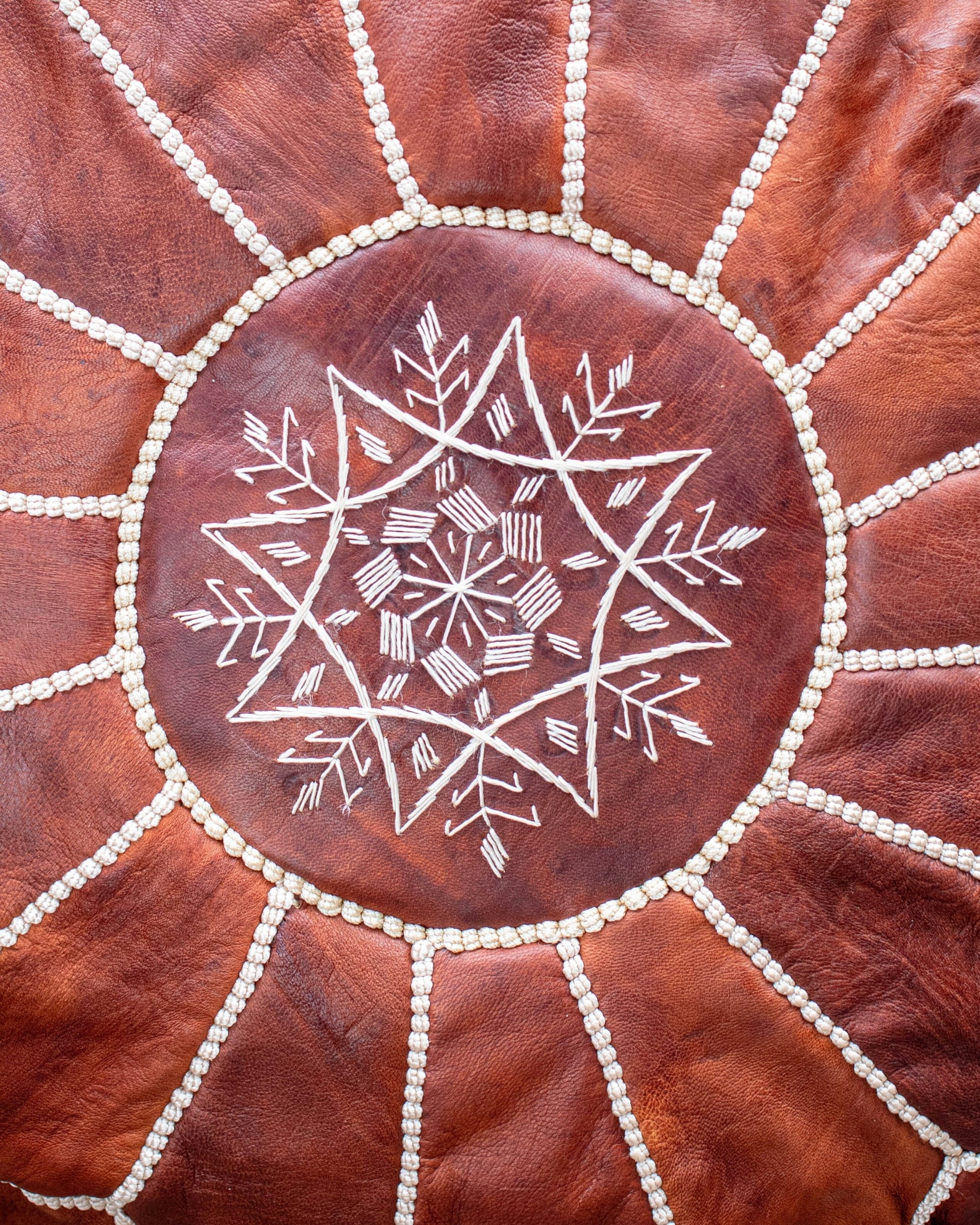 Brown leather pouf – concealed zip at base
