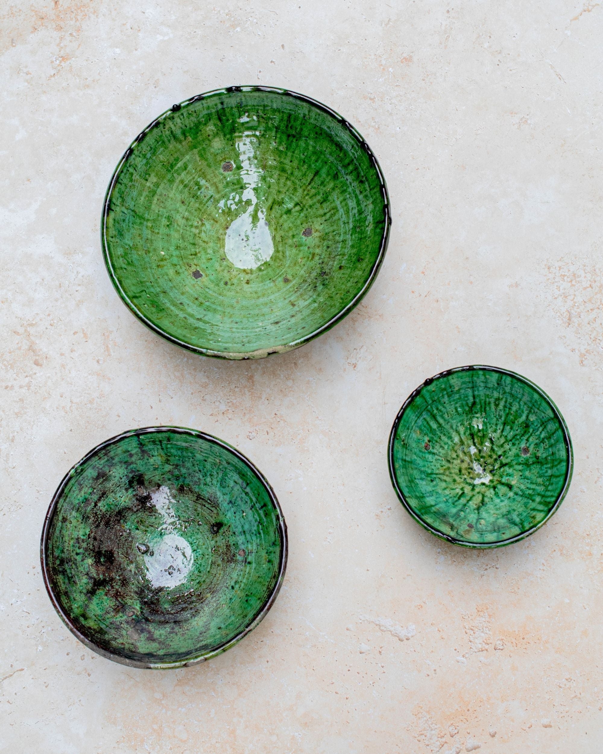 Close-up of Tamegroute green pottery bowl surface texture