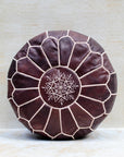 Dark brown Moroccan leather pouf front view