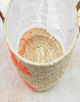 French market basket – leather handles and drawstring lining detail