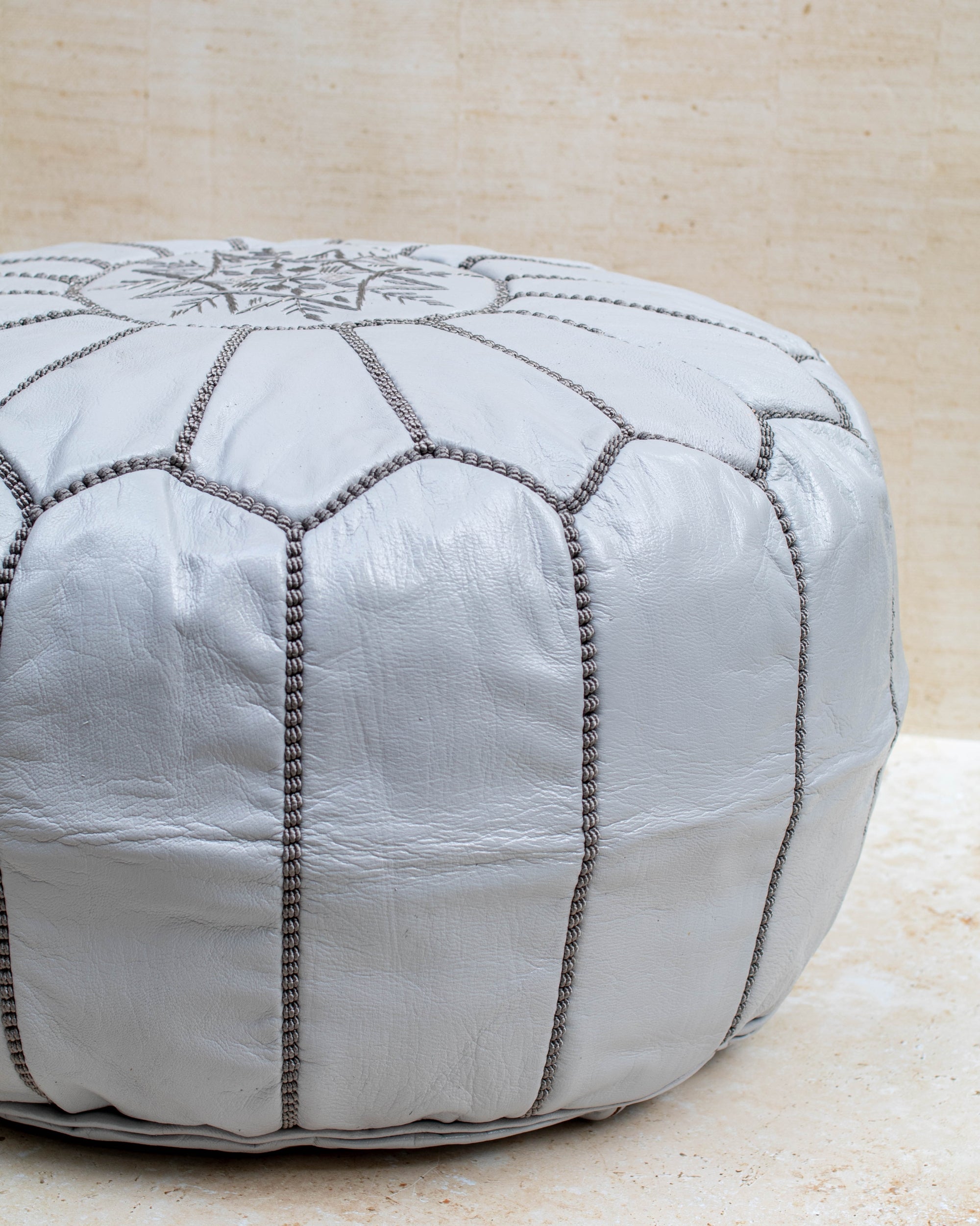 Grey pouf – concealed zip at base for easy filling