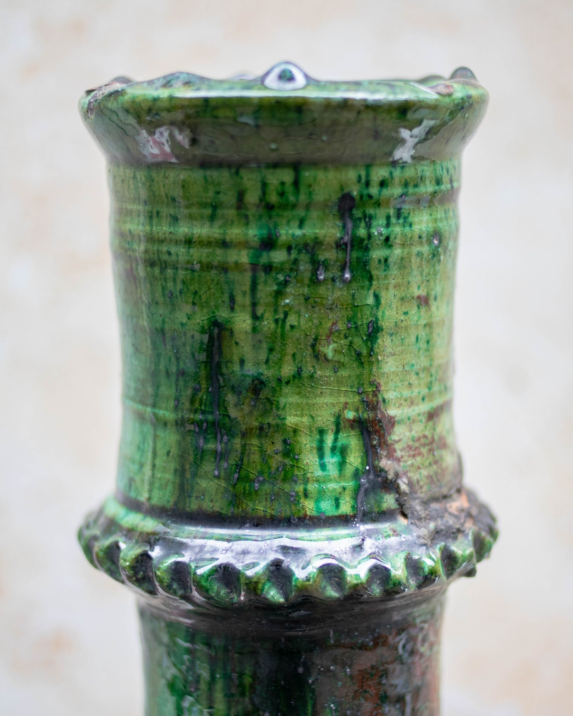 Handcrafted earthenware vase from Tamegroute displayed on table