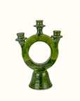 Handmade Green Ceramic Glazed 3-Candle Holder