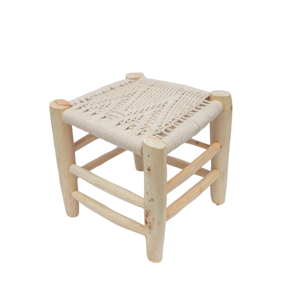 Handmade Moroccan Craft Stool - Braided Macrame Seat