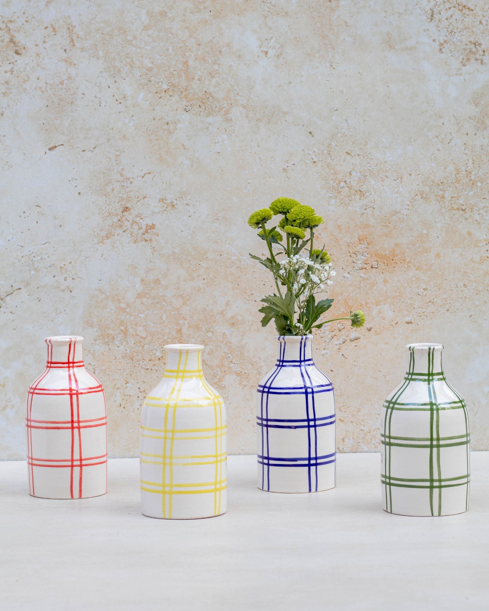 Handmade Moroccan checkered ceramic vases with flower