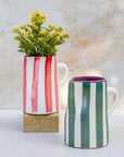 Handmade Striped Ceramic Pitcher - Green