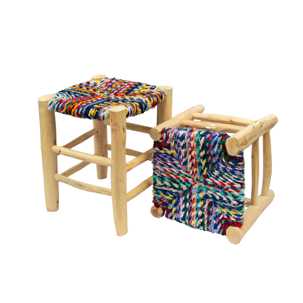 Moroccan Handmade Stool with Boucherouite