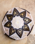 Moroccan Leather Floor Pouffe/Ottoman: Chocolate & Gold