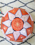 Moroccan Leather Floor Pouffe/Ottoman: Orange & Gold