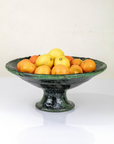 Large Moroccan Vintage Green Glazed Pedestal Fruit Bowl