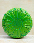 Moroccan leather pouf – apple green, front view